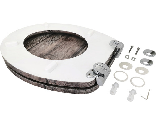 Capac de toaletă cu decor de lemn și material de fixare