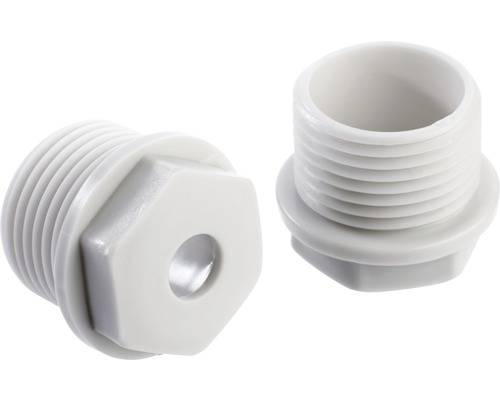 Două dopuri albe de conductă din plastic