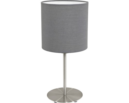 Lampă de masă cu abajur din material textil și bază metalică