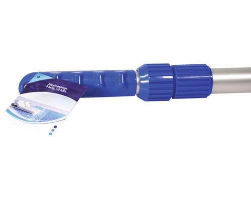 Bară telescopică cu mâner albastru și etichetă