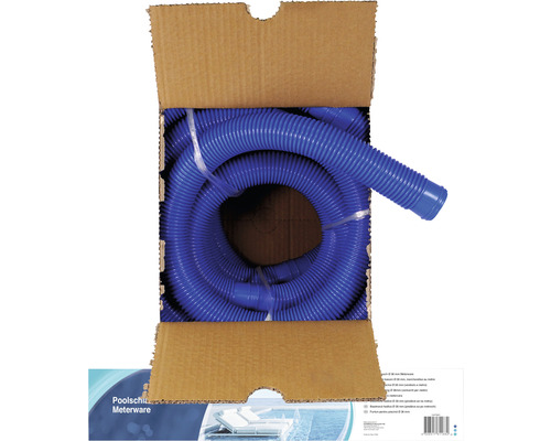 Furtun albastru pentru piscină, vândut la metru, în ambalaj de carton