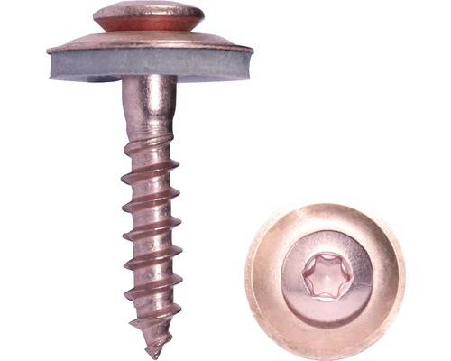 Șuruburi pentru tablă cu cap semibombat Torx și șaibă cauciuc EPDM Dresselhaus 4,5x80 mm oțel inox A2 cuprat, 100 bucăți Șuruburi pentru tablă cu cap semibombat Torx și șaibă cauciuc EPDM Dresselhaus 4,5x80 mm oțel inox A2 cuprat, 100 bucăți