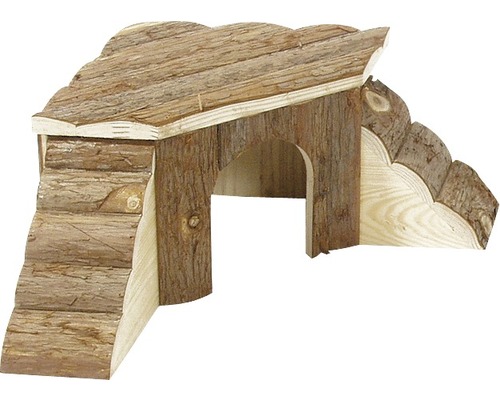 Căsuță din lemn pentru colț Karlie, cu scăriță, 48x48x21 cm, natur