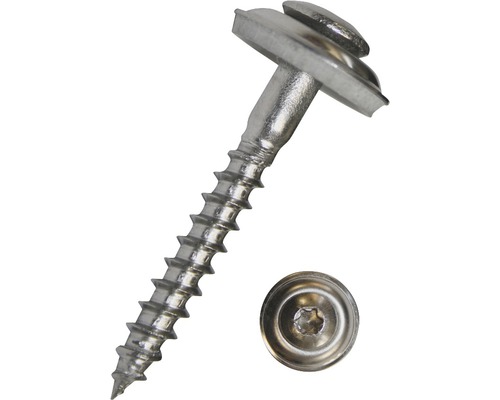 Șuruburi pentru tablă cu cap semibombat Torx și șaibă cauciuc EPDM Dresselhaus 4,5x45 mm oțel inox A2, 100 bucăți