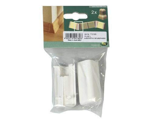 Piese de colț din plastic pentru plinte într-un ambalaj transparent