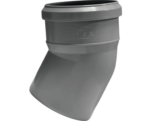 Cot VALROM din polipropilenă Ø 32 mm 30° Cot de țeavă de canalizare din plastic, cu un unghi de 30 de grade și un diametru de 110 milimetri.