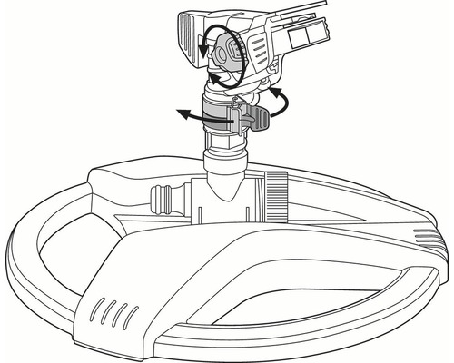 Ilustrație a unui aspersor de gazon cu rază de pulverizare reglabilă