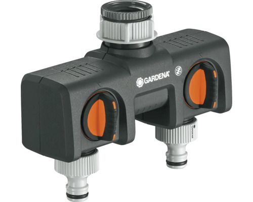 Distribuitor de apă Gardena cu două ieșiri și regulatoare