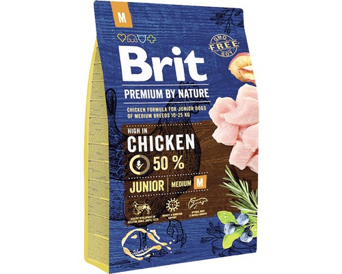 Hrană uscată pentru câini Brit Premium by Nature Junior cu pui M 3 kg