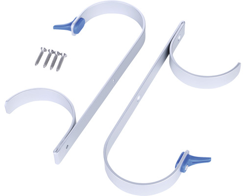 Două suporturi metalice pentru furtun de piscină cu șuruburi de fixare