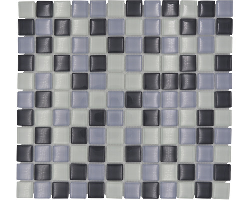 Mozaic piscină sticlă XCM 8125 gri-negru-alb 30,2x32,7 cm Plăci de mozaic cu pietre pătrate de sticlă