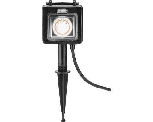 Prelungitor electric de exterior 2 prize 1,5m 3680W, cu temporizator, tip țăruș Temporizator de exterior cu țăruș de împământare