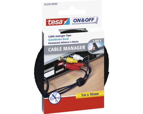 Bandă pentru legarea cablurilor tesa On&Off 5 m x 10 mm Bandă Tesa Cable Manager, 5 metri pe 10 milimetri, pentru organizarea cablurilor