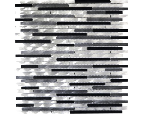 Mozaic aluminiu XAM 881 antracit 29,8x31,8 cm Placă de mozaic cu elemente alungite, întunecate și argintii