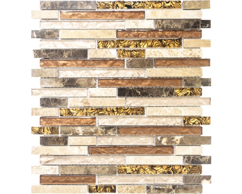 Mozaic sticlă-piatră naturală mix maro-auriu 29,8x33,8 cm Placă de mozaic cu diverse elemente din piatră și sticlă
