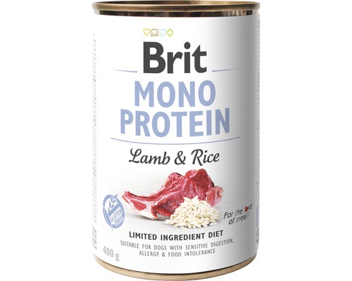 Hrană umedă pentru câini Brit Mono Protein cu miel și orez fără cereale 400 g