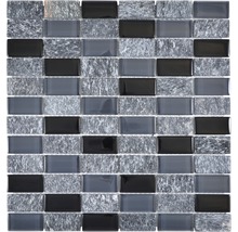 Mozaic sticlă-piatră naturală gri-negru 31x32,2 cm-thumb-0