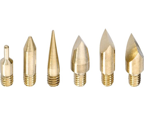 Set vârfuri de scriere & desen pentru aparatul de pirogravură CFH, 6 piese Șase vârfuri metalice de pistol de lipit cu filet