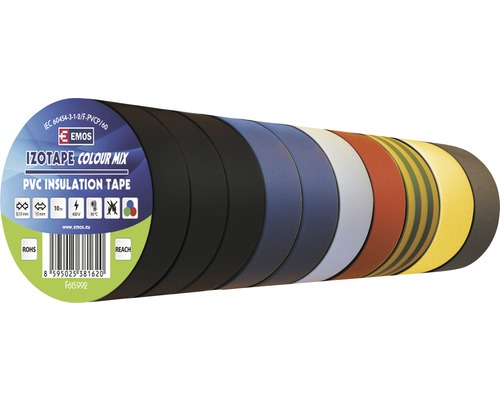 Bandă izolatoare PVC Emos 15mm x 10m, 40KV UV, set 10 bucăți