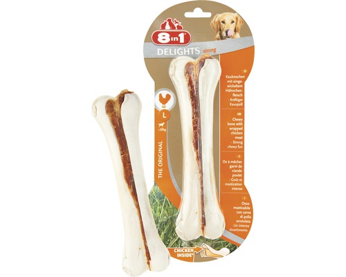 8 in 1 Delights Strong os mare de mestecat cu carne de pui pentru câini de peste 20 de kilograme