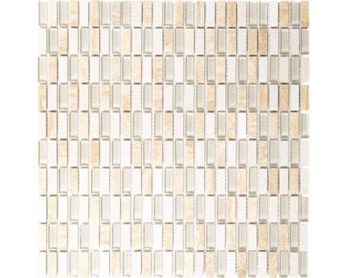 Mozaic sticlă-piatră naturală mix bej 31,3x31,8 cm Placă de mozaic cu aspect de sticlă și piatră naturală