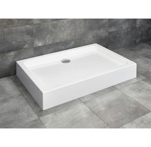 Cădiță de duș rectangulară din acril sanitar cu set de scurgere.