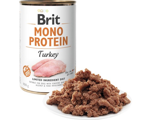 Brit Mono Protein hrană pentru câini cu curcan la conservă, 400 de grame