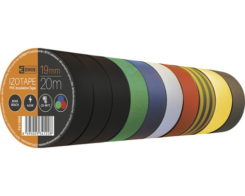 Bandă izolatoare PVC Emos 19mm x 20m, 40KV UV, set 10 bucăți