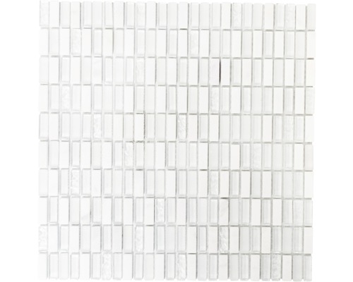 Mozaic sticlă-piatră naturală alb 31,3x31,8 cm-0