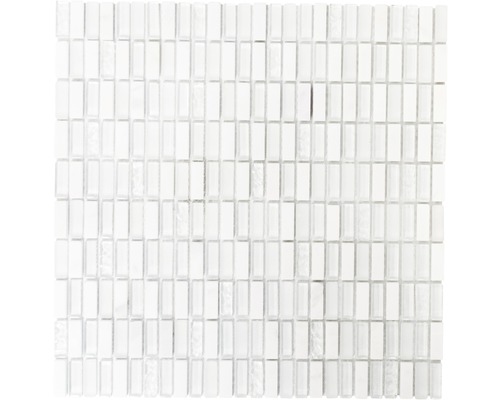 Mozaic sticlă-piatră naturală alb 31,3x31,8 cm Placă de mozaic cu elemente dreptunghiulare