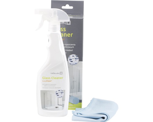 Soluție curățat geamuri Radaway Glass Cleaner 500 ml Soluție de curățat sticlă cu pulverizator, ambalaj din carton și lavetă de curățare
