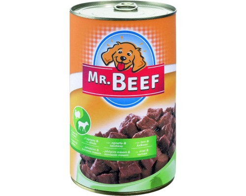Hrană umedă pentru câini MR. BEEF cu miel și curcan 1200 g Hrană umedă pentru câini MR. BEEF cu miel și curcan 1200 g