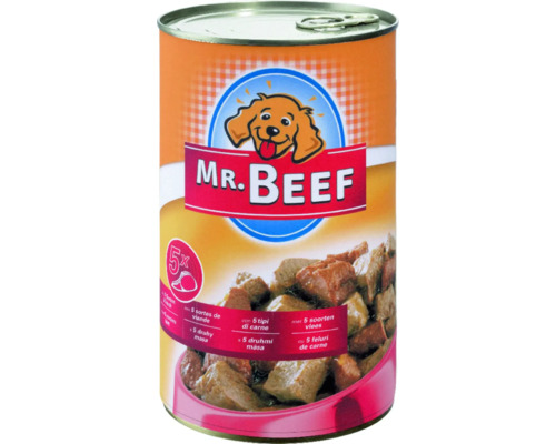 Hrană umedă pentru câini MR. BEEF 5 tipuri de carne 1200 g Hrană umedă pentru câini MR. BEEF 5 tipuri de carne 1200 g