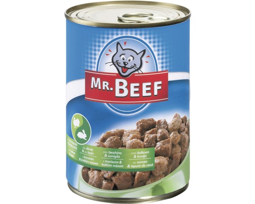 Hrană umedă pentru pisici MR. BEEF cu curcan și iepure 400 g