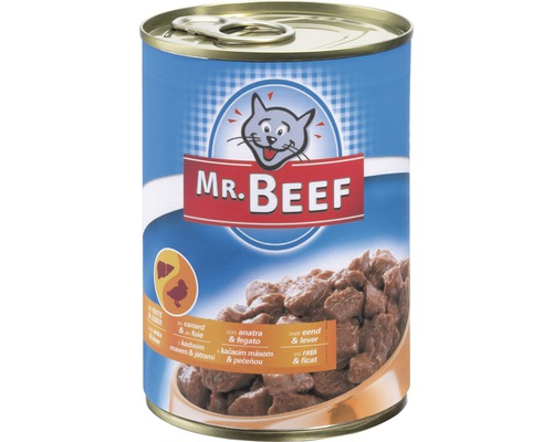 Hrană umedă pentru pisici MR. BEEF cu rață și ficat 400 g