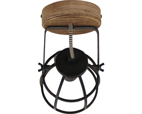 Lumină de plafon cu element din lemn și cușcă metalică