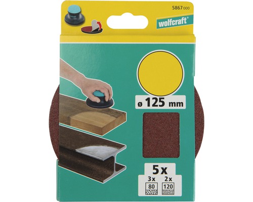 Set discuri abrazive Wolfcraft cu diametrul de 125 mm și granulație 80 și 120
