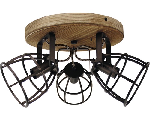 Lumină de plafon cu trei becuri și element din lemn