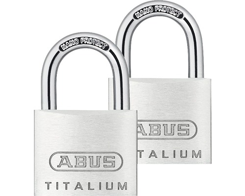 Lacăte aluminiu Abus Titalium 40mm, belciug Ø6,5mm, pachet 2 bucăți, 3 chei Două lacăte ABUS TITALIUM cu braț Nano Protect