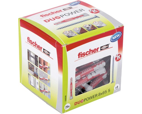 Set dibluri nylon cu șurub Fischer Duopower 8x65 mm, 25 bucăți pac