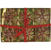 Pachet cu șase stele de paie roșii și naturale, ca decorațiuni de brad