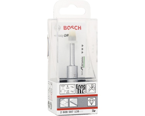 Logo Bosch. Burghiu pentru faianță EasyDr Ceramic cu diametrul de 6 mm în ambalaj.