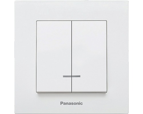 Întrerupător dublu Panasonic Karre Plus, cu lumină, alb, incl. ramă-0