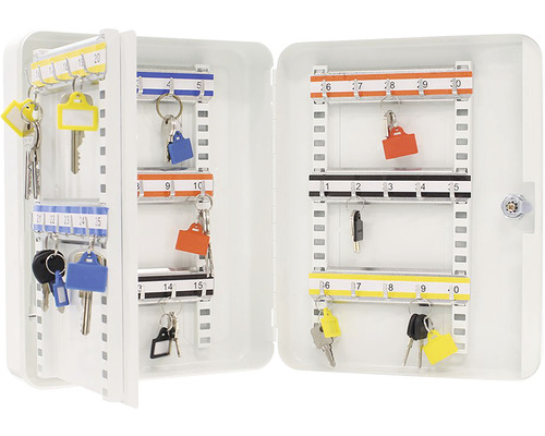 Cutie de chei deschisă cu brelocuri și chei