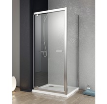 Cabină de duș elegantă cu ușă de sticlă și cadă de duș în baie