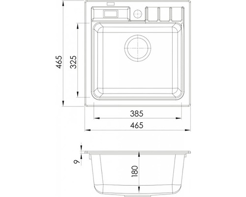 Desen tehnic al unei chiuvete cu dimensiuni