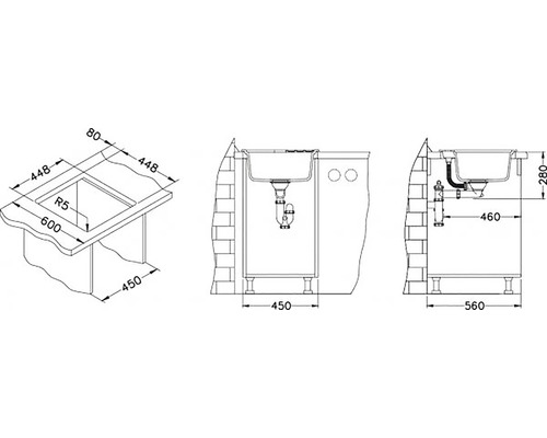 Desen tehnic al unei chiuvete cu dimensiuni