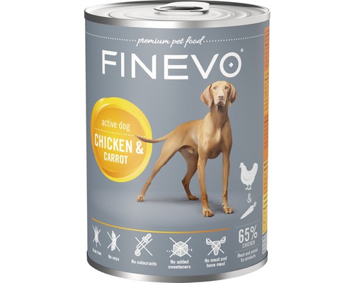 Hrană umedă pentru câini FINEVO Active cu pui și morcov 800 g-0