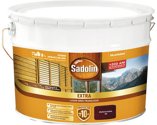 Lazură pentru lemn Sadolin Extra mahon închis 10 l Găleată cu lazură pentru lemn de exterior Sadolin
