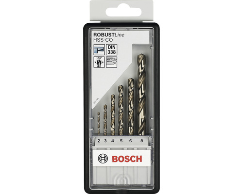 Set burghie elicoidale Bosch HSS-CO cu diametre de la 2 la 8 milimetri în cutie de depozitare